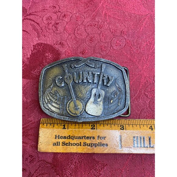 Vtg 1976 Country Music Belt Buckle Guitar Banjo Music Notes Indiana Metal Craft - Picture 7 of 8